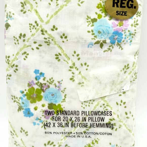 2 Vintage Canon Monticello Floral Pillowcases Standard No Iron Cotton Polyester - Picture 2 of 5